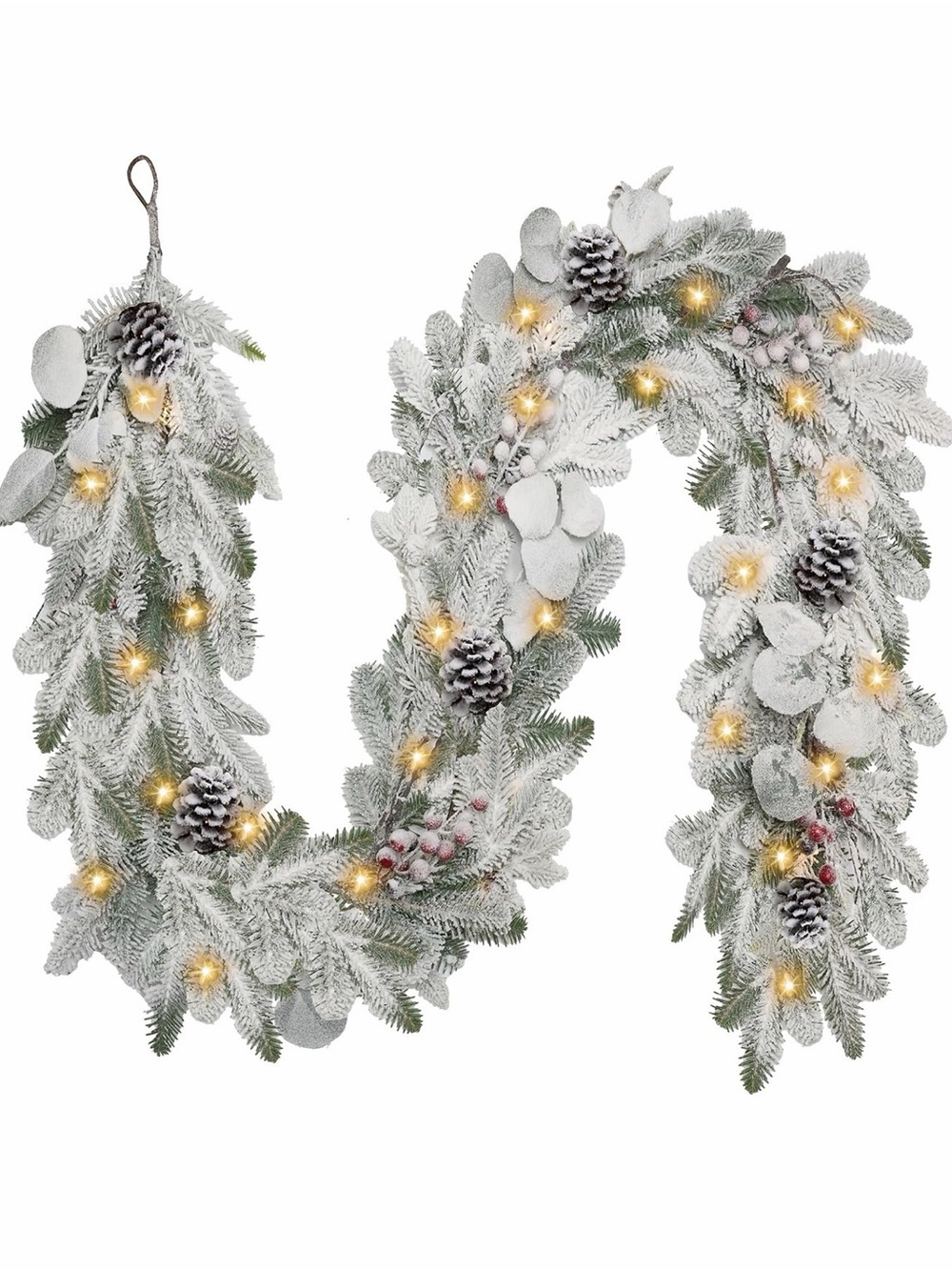 6 FT Prelit Christmas Garland - Artificial With Pine Cones And Berries